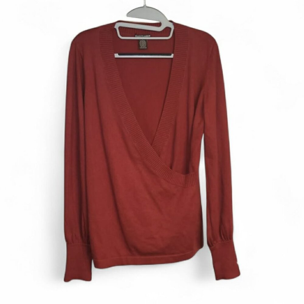 Elliott Lauren Sweater Deep V-Neck Criss Cross Silk Cashmere Blend Quiet Luxury